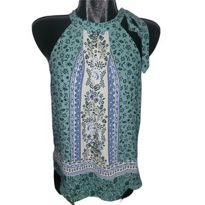 Q&A Floral Print Halter Top Green and White M